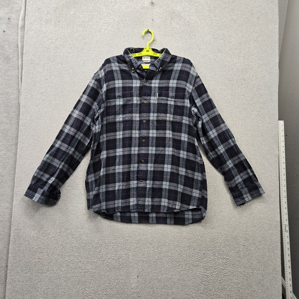 Carhartt Men Button Up Shirt XL Blue Plaid Flannel Shirt Grunge Relaxed